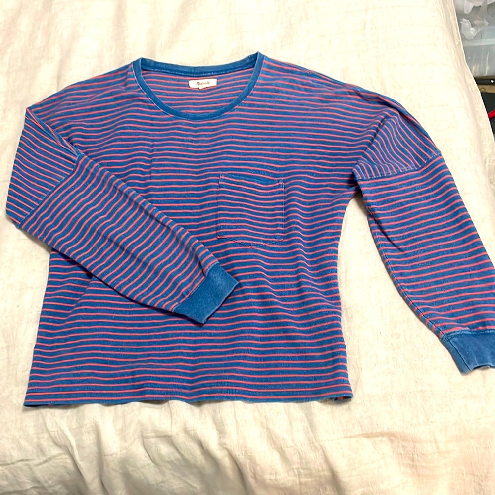 Madewell Blue and red striped long sleeve